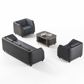 Sitzmöbel Leder 3-Sitzer Sessel Couchtisch Schwarz Braun Ledersofas