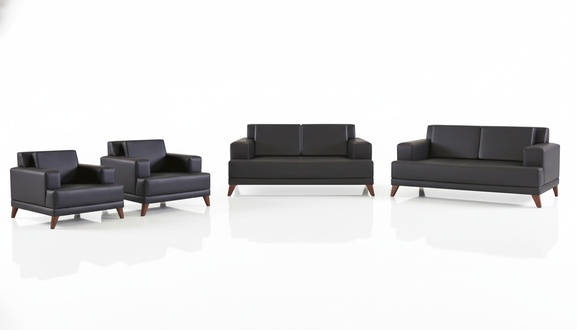 Sitzmöbel Set 2-Sitzer Sessel Schwarz Ledersofas Modern Sofa-Set Polster