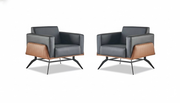 Sitzmöbel Set Sessel Lehnsessel Edelstahl Leder Modern Holz Couch