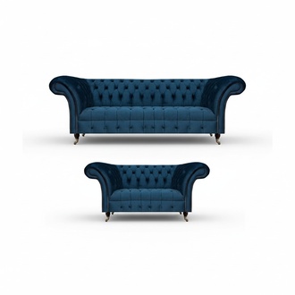Sitzmöbel Sofagarnitur 2x Sofas Set Chesterfield Wohnzimmer Blau Polstersofa