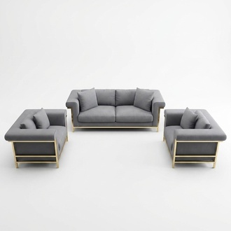 Sofa Polster Sitz Couch Garnitur Wohnzimmer Sofas Set 3tlg Hocker 3+1+1 Stoff