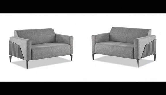 Sofa-Set 2-Sitzer Sofas Grau Edelstahl Modern Holz Textil Leder Sitzmöbel