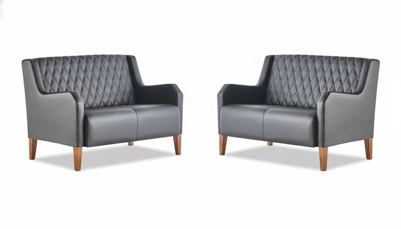 Sofa-Set 2-Sitzer Schwarz Ledersofa Sofas Modern Leder Holz Armlehnen