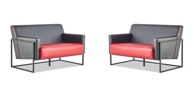 Sofa-Set 2-Sitzer Schwarz Rot Ledersofas Modern Couch Leder Edelstahl