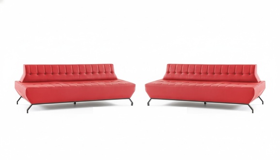 Sofa-Set Edelstahl Leder Chesterfield 2-Sitzer Sofas Leder Art Deco Rot