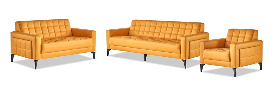 Sofa-Set Ledersofas Modern Gelb Chesterfield 3-Sitzer 2-Sitzer Sessel