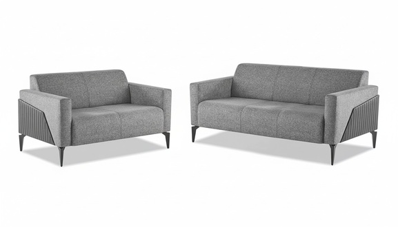 Sofa-Set Sofagarnitur 3-Sitzer 2-Sitzer Grau Leder Modern Couch Textil