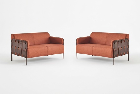 Sofa-Set Sofagarnituren 2-Sitzer Orange Couch Ledersofas Textil Modern