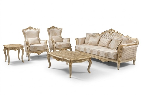Sofagarnitur 3+1+1 Sitzer Couchtisch Sofa Sessel Sofas Garnitur Set Gold Stil