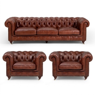 Sofagarnitur 3+1+1 Sitzers Klassische Luxus Chesterfield Sofa Leder