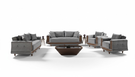 Sofagarnitur 3+2+1+1 Sitzer Textil Holz Sofa 3 Sitzer Modern Sessel