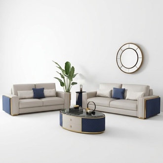Sofagarnitur 3+2+1 Set Couchtisch Design Sofas Ledersofa Couch Wohnlandschaft