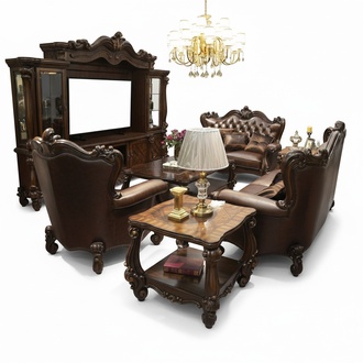 Sofagarnitur 321 Sitzer Sofa Couch Leder Garnitur Polster Set Holz Barock