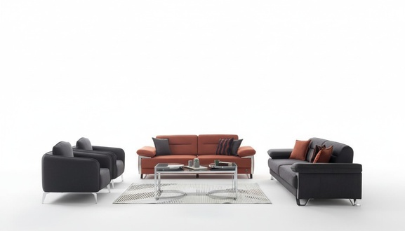 Sofagarnitur 3+3+1+1 Sitzer Modern Schwarz Terrakotta Stoff Chromfüße Design