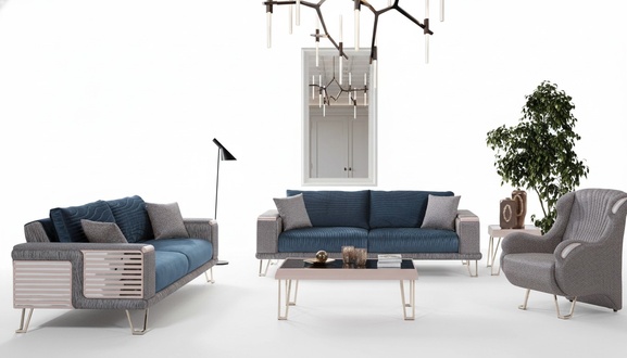 Sofagarnitur 3+3+1 Sitzer + Couchtisch Modern Textil Komplett Blau