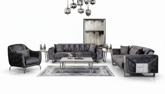 Sofagarnitur 3+3+1 Sitzer Couchtisch Beistelltisch Schwarz Komplett
