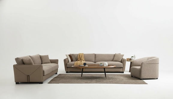Sofagarnitur 331 Sitzer Sessel Dreisitzer Modern Stoff Beige Set 3tlg