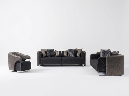 Sofagarnitur 3+3+1 Sitzer Wohnzimmer Set Komplett Textil Sofa Sessel Holz Neu