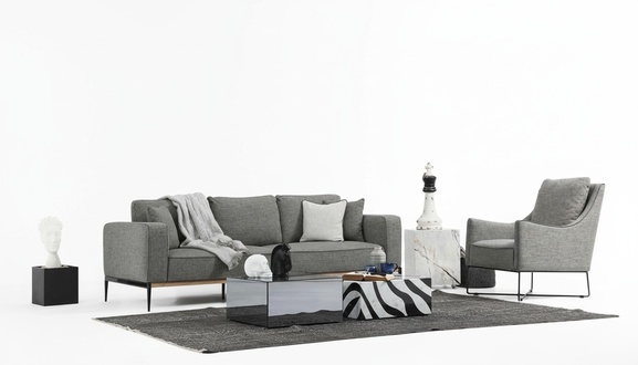 Sofagarnitur 3 Sitzer Sessel Dreisitzer Stoff Sofas Modern Design Grau