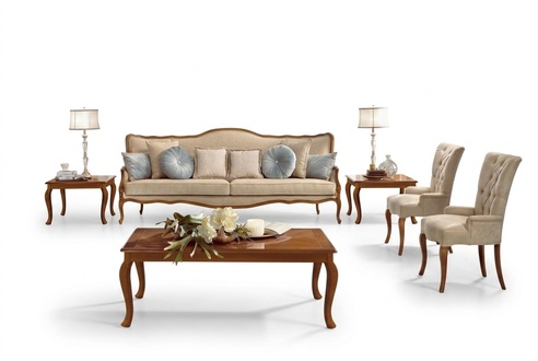 Sofagarnitur 6tlg. Klassische Möbel Sofa Sessel Beistell Tisch Couchtisch Holz