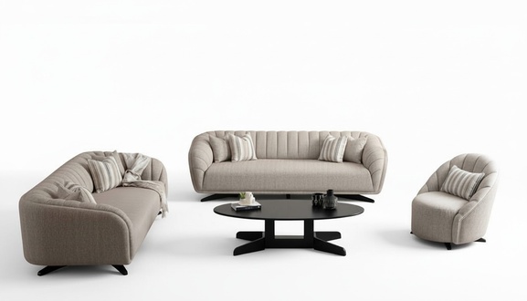 Sofagarnitur Beige Couch Sofa Relaxgarnitur Polsterset Loungemöbel 3+3+1 Tisch