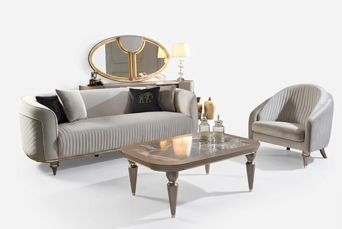 Sofagarnitur Couch Sofa Polster 3 + 1 Sitzer Couchtisch Holz 3tlg. Luxus Möbel