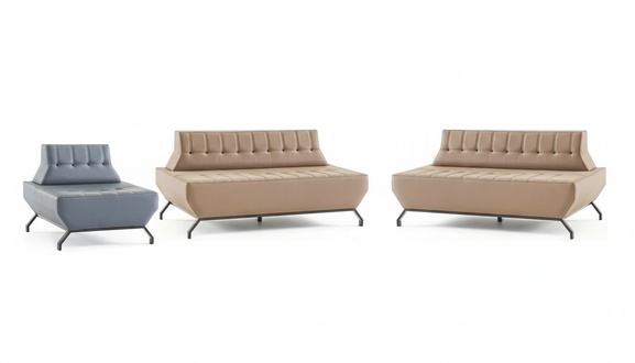 Sofagarnitur Deco Ledersofas Set Beige 2-Sitzer Grau Sessel Sofa-Set