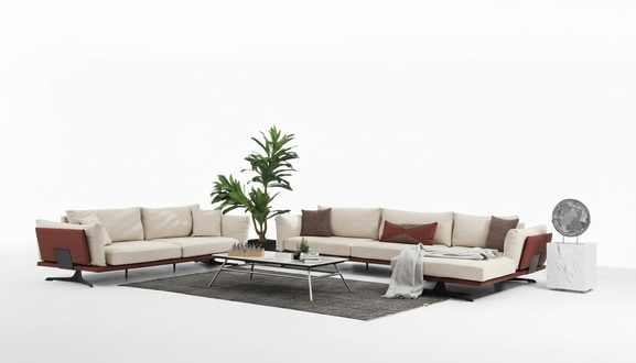 Sofagarnitur Ecksofa L-Form 3 Sitzer Beige Modern Stoff Sofas Set Eck