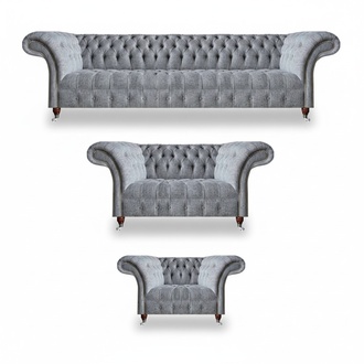 Sofagarnitur Grau Set 3tlg Design Möbel Sessel Chesterfield Sofas Wohnzimmer