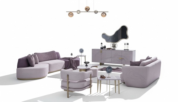 Sofagarnitur Große Wohnlandschaft Rosa Stoffsofas Modern Set 7tlg