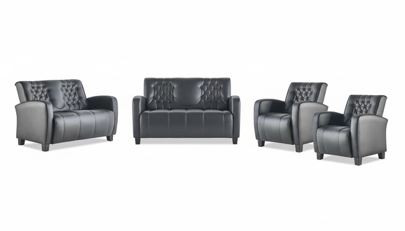 Sofagarnitur-Set 2-Sitzer Sessel Schwarz Chesterfield Modern Ledersofas