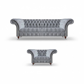 Sofagarnitur Sofa Dreisitze Couch Wohnzimmer Sessel Chesterfield Modern Design