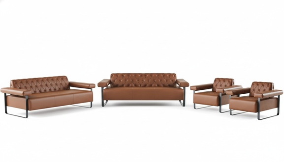 Sofagarnituren 3-Sitzer 2x Sessel Edelstahl Chesterfield Design Braun