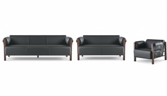 Sofagarnituren Sofa-Set Ledersofa 3-Sitzer 2-Sitzer Sessel Holz Couch