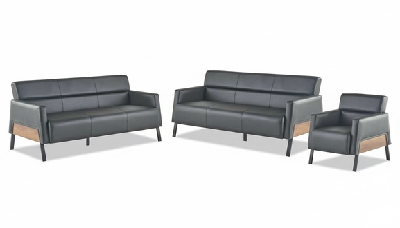 Sofas 3-Sitzer Sessel Schwarz Modern Sitzmöbel Sofa-Set Ledersofas Holz