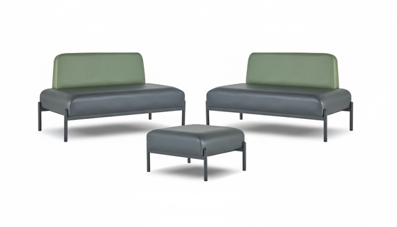 Sofas Sitzmöbel 2-SItzer Hocker Schwarz Grün Couch Leder Edelstahl Holz