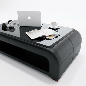 Sofatisch Design Tisch Wonzimmer Glas Leder Couch Beistell Sofa Kaffee