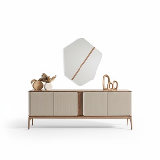 Spiegel Sideboard Kommoden Holz Garnitur Set Kommode Wohnzimmer Beige