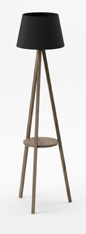 Stehlampe mit Regal aus Holz in Schwarz modern