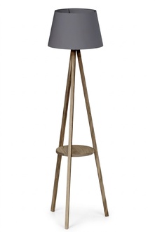 Stehlampe mit Regal aus Holz in Grau modernes Design