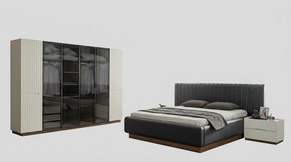 Stilvolle Schlafzimmer Designer Garnitur Textil Doppelbett Edler Schrank