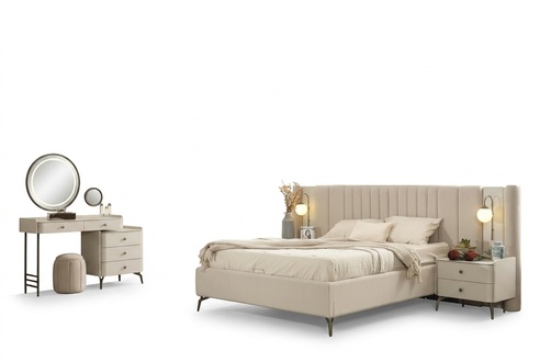 Stilvolle Schlafzimmer Garnitur Textilbett 2x Nachtkasten Schminktisch