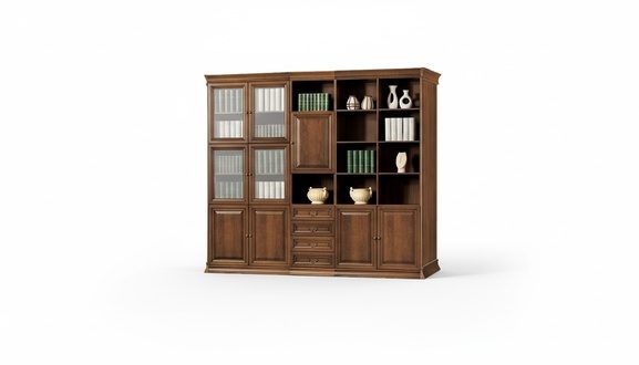 Klassischer brauner Büroschrank Holz mit Regale Glastüren Sofort