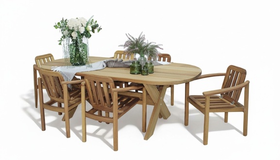 Stilvoller Esstisch 6x Stühle Set Holz Gartenmöbel Designer Komplett 7tlg