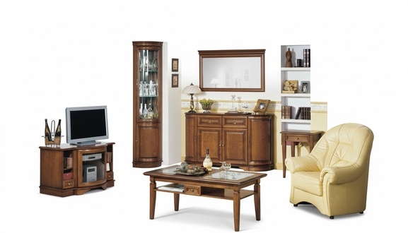 Stilvoller Wohnwand TV Lowboard Holzmöbel Eckvitrine Sideboard mit Spiegel Set