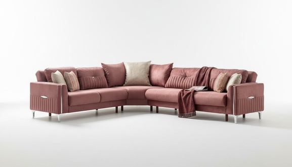 Stilvolles Ecksofa L-Form Eckgarnitur Wohnlandschaft Couchen Sofas Altrosa