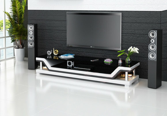RTV TV Sideboard Leder Glas Tisch Fernseh Schrank Tisch Designer Neu