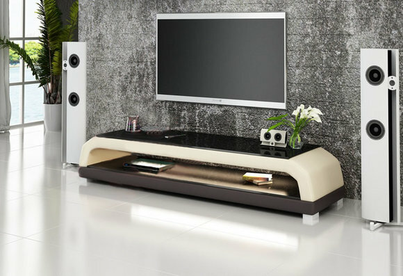 RTV TV Sideboard Leder Glas Tisch Fernseh Schrank Tisch Designer Neu