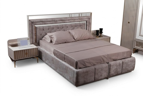 Taupes Schlafzimmer Set Designer Möbel Doppelbett Nachttische Holzmöbel