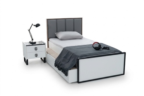 Teeneger Zimmer Jugend Schlafzimmer Bett + Nachttisch Schwarz Weiß 2tlg.
